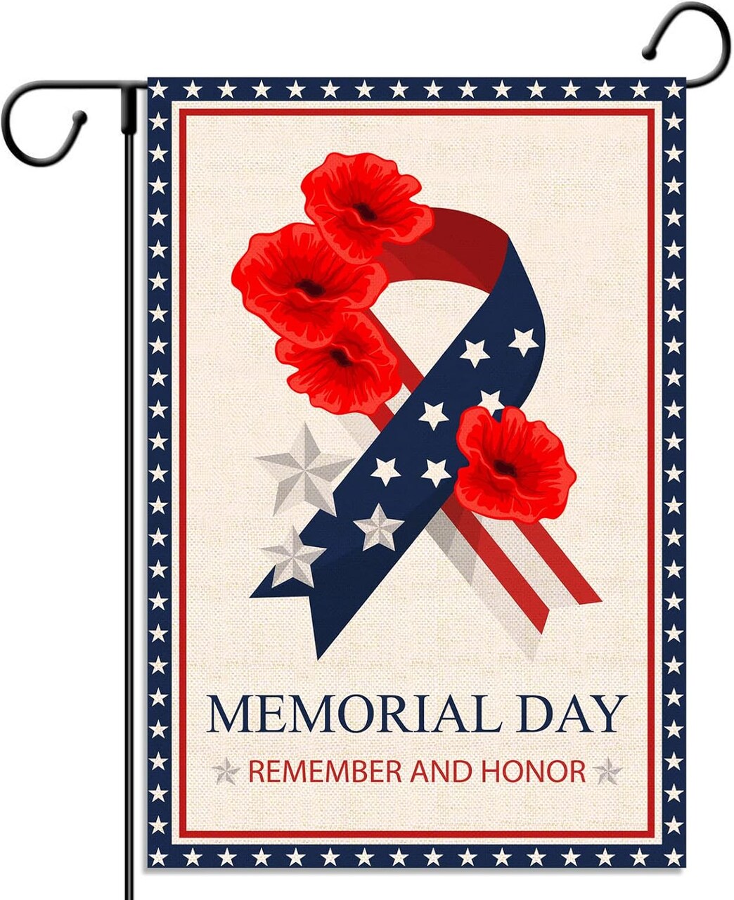Memorial Day Garden Flag Stars and Stripes Ribbon Poppy American Patriotic